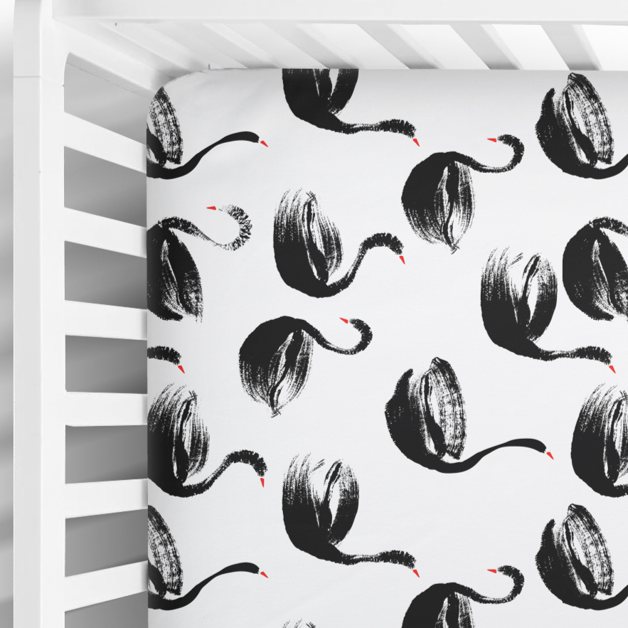 Black Swan Fitted Crib Sheet - Coco + Moss