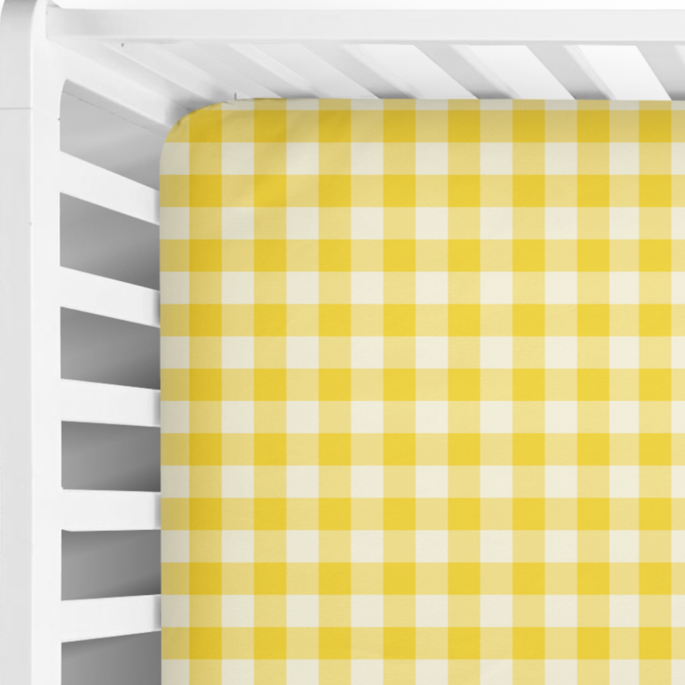 Fitted Crib Sheet in Yellow Farmhouse Gingham Print