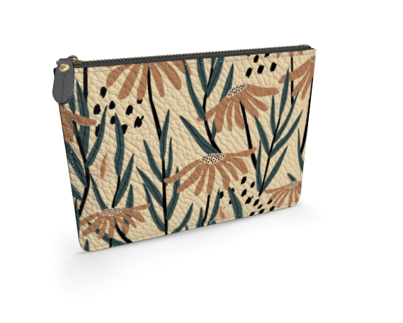 Thin Leather Diaper Clutch in Wheat Daisies