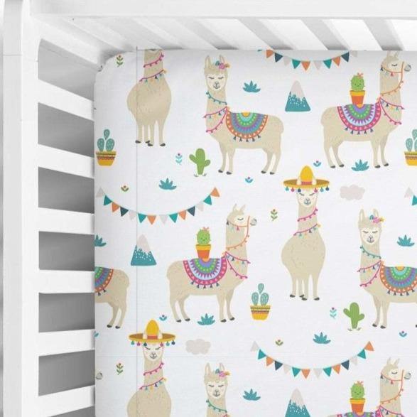 Llama Party Fitted Crib Sheet - Coco + Moss