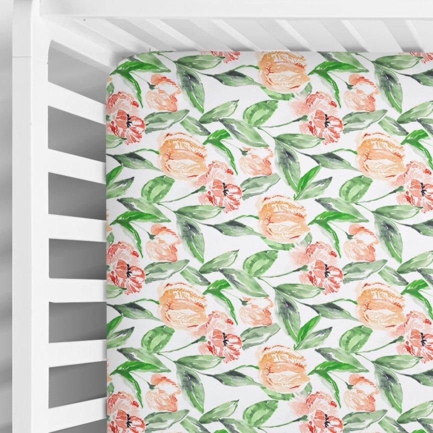 Peach Tulips Fitted Crib Sheet - Coco + Moss