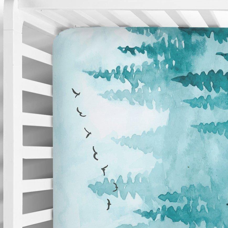 Teal Forest Crib Sheets - Coco + Moss