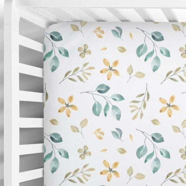 Yellow and Green Fitted Crib Sheet - Coco + Moss