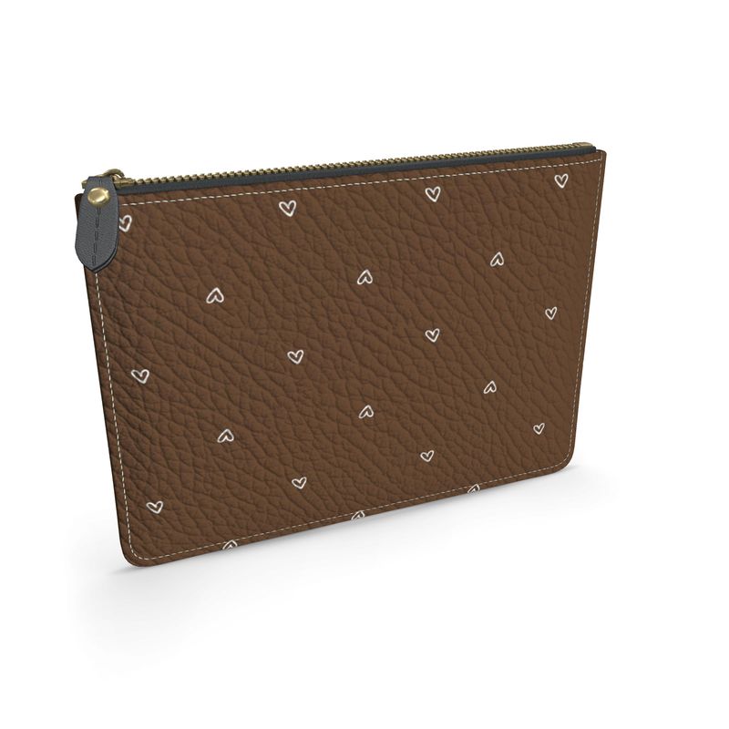 Nappa Leather Thin Diaper Clutch in Coffee Hearts
