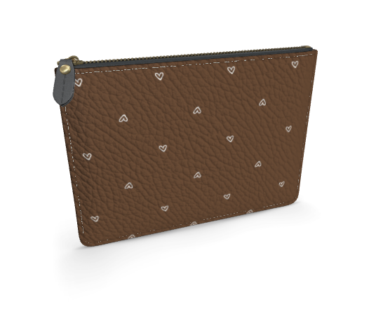 Thin Leather Diaper Clutch in Coffee Hearts