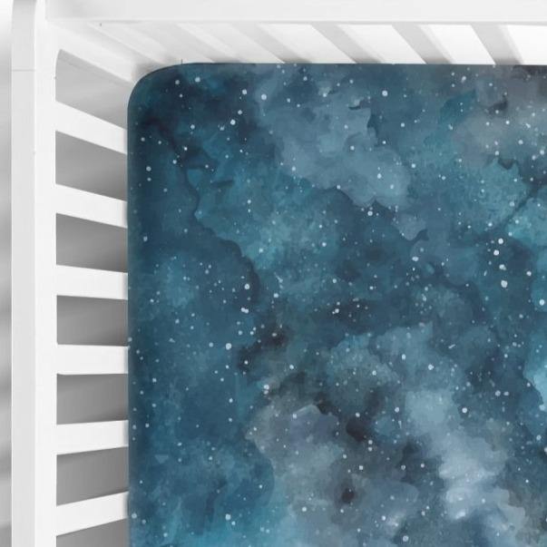 Blue Galaxy Fitted Crib Sheet - Coco + Moss