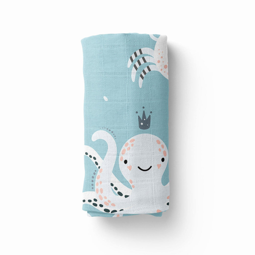 Blue Octopus Stretchy Swaddle - Coco + Moss