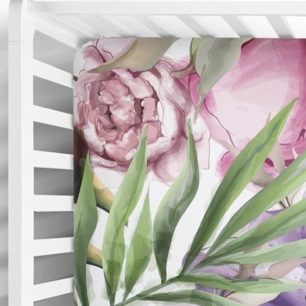Bold Pink and Purple Flowers Fitted Crib Sheet - Coco + Moss