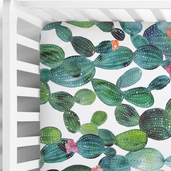 Cactus Flowers Fitted Crib Sheet - Coco + Moss