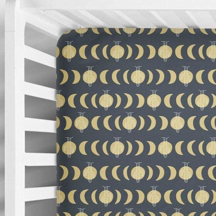 Cactus Moon Phases Fitted Crib Sheet - Coco + Moss