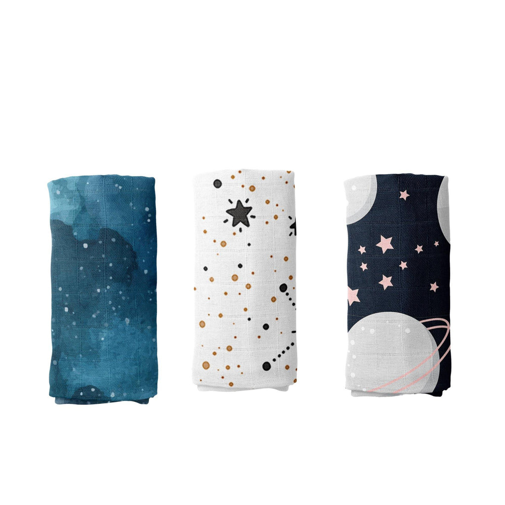 Cosmic 3 Pack Swaddles - Coco + Moss