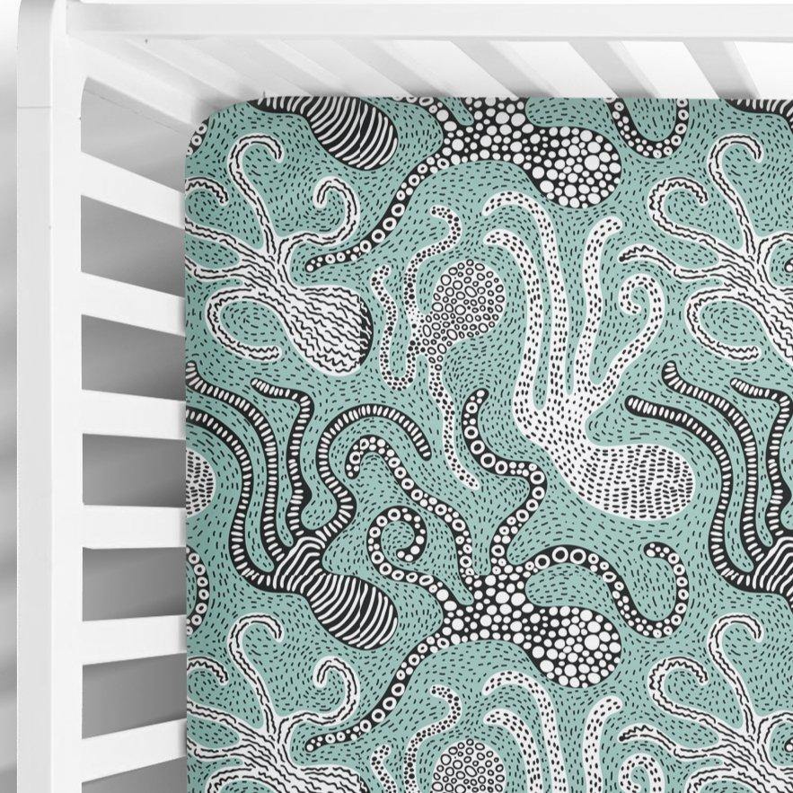 Dotted Octopus Fitted Crib Sheet - Coco + Moss