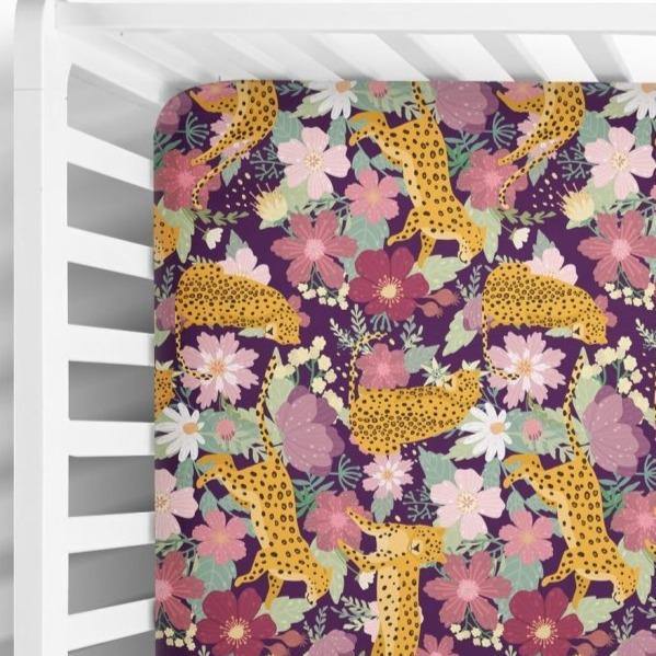 Floral Jaguar Fitted Crib Sheet - Coco + Moss