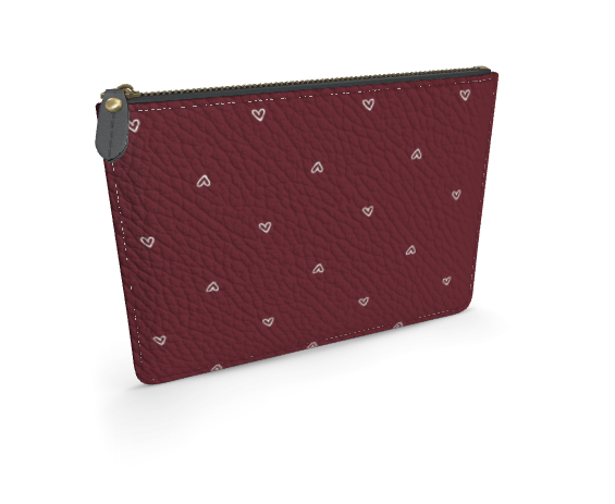 Thin Leather Diaper Clutch in Wine Hearts