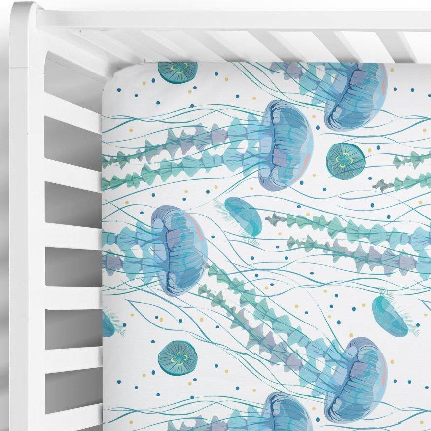 Jellyfish Fitted Crib Sheet - Coco + Moss