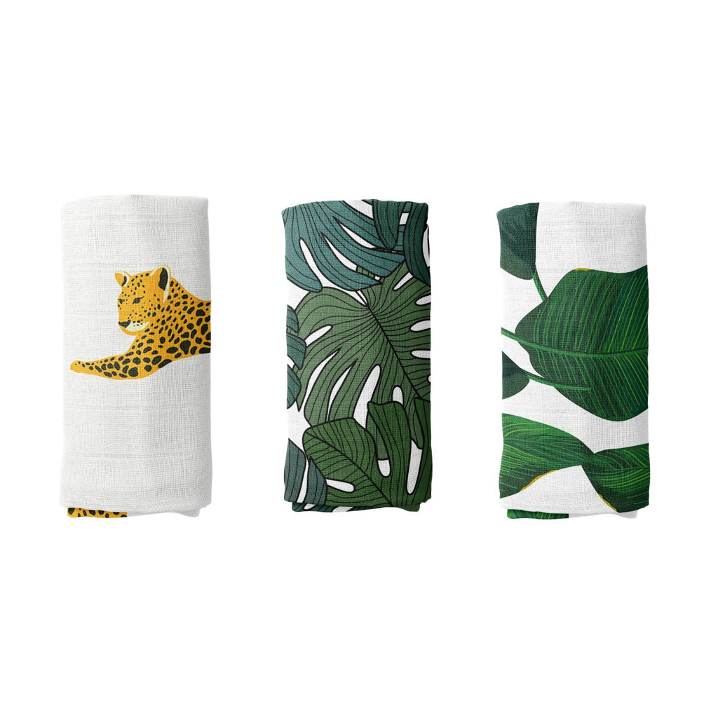 Jungle 3 Pack Swaddles - Coco + Moss