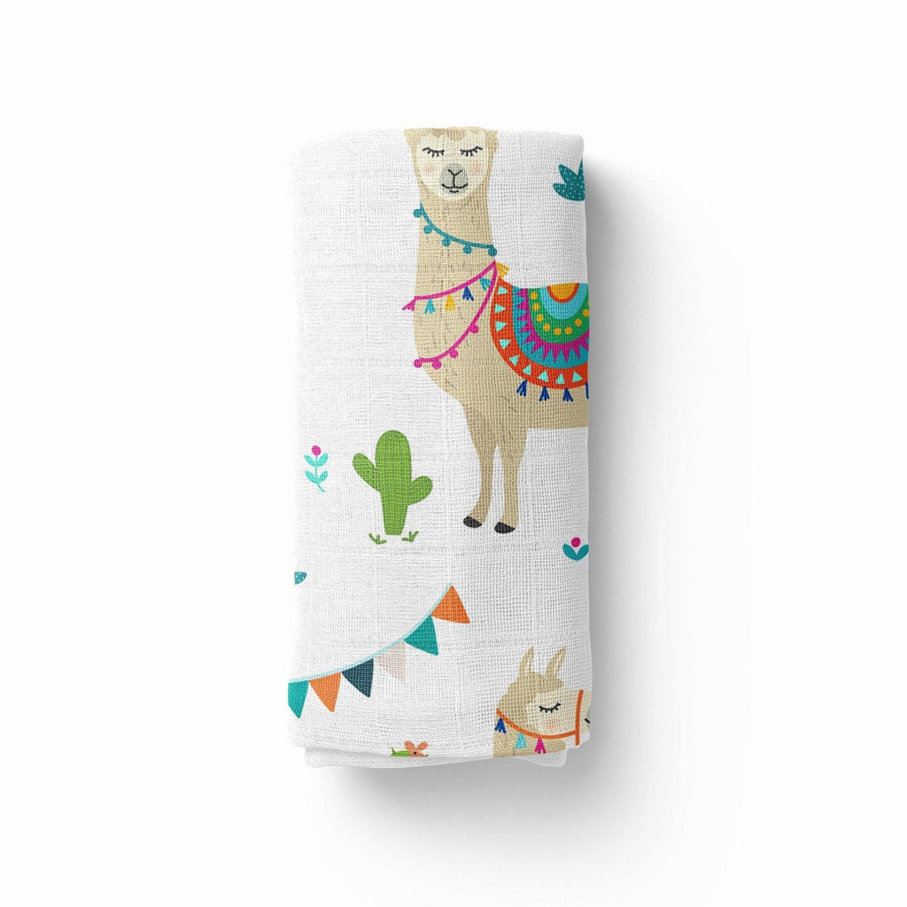 Llama Party Stretchy Swaddle - Coco + Moss