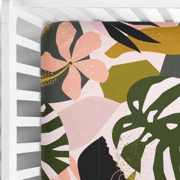Pink Abstract Monstera Leaf Fitted Crib Sheet - Coco + Moss