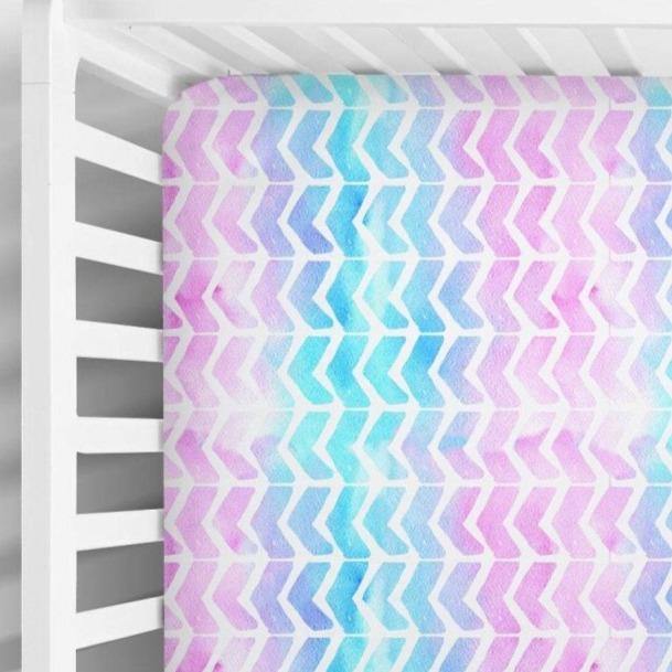 Pink and Blue Tie Dye Chevron Fitted Crib Sheet - Coco + Moss