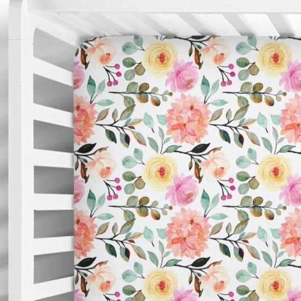 Pink Roses and Peonies Fitted Crib Sheet - Coco + Moss