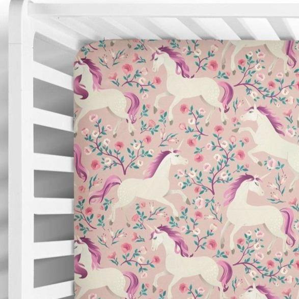 Pink Unicorn Fitted Crib Sheet - Coco + Moss