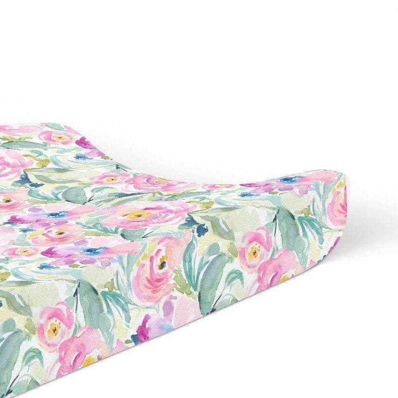 Pink Wildflower Change Pad Cover - Coco + Moss