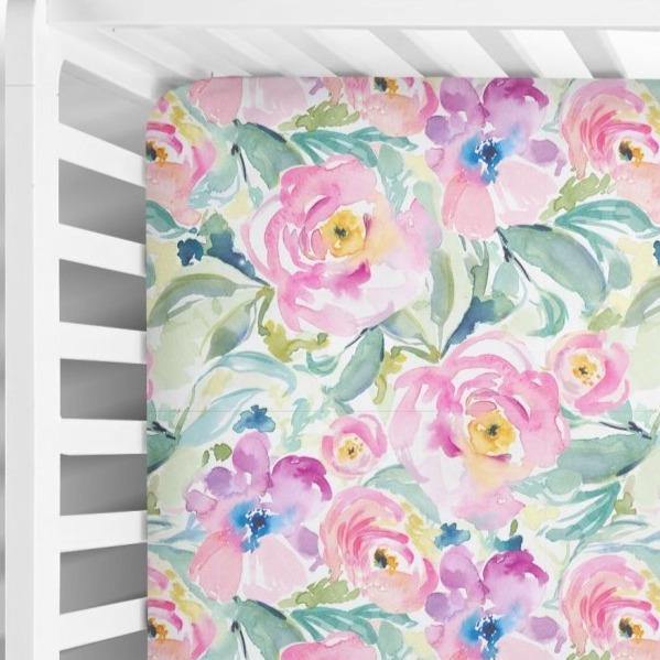 Pink Wildflower Fitted Crib Sheets - Coco + Moss