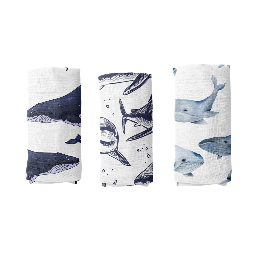 Sea Life 3 Pack Swaddles - Coco + Moss