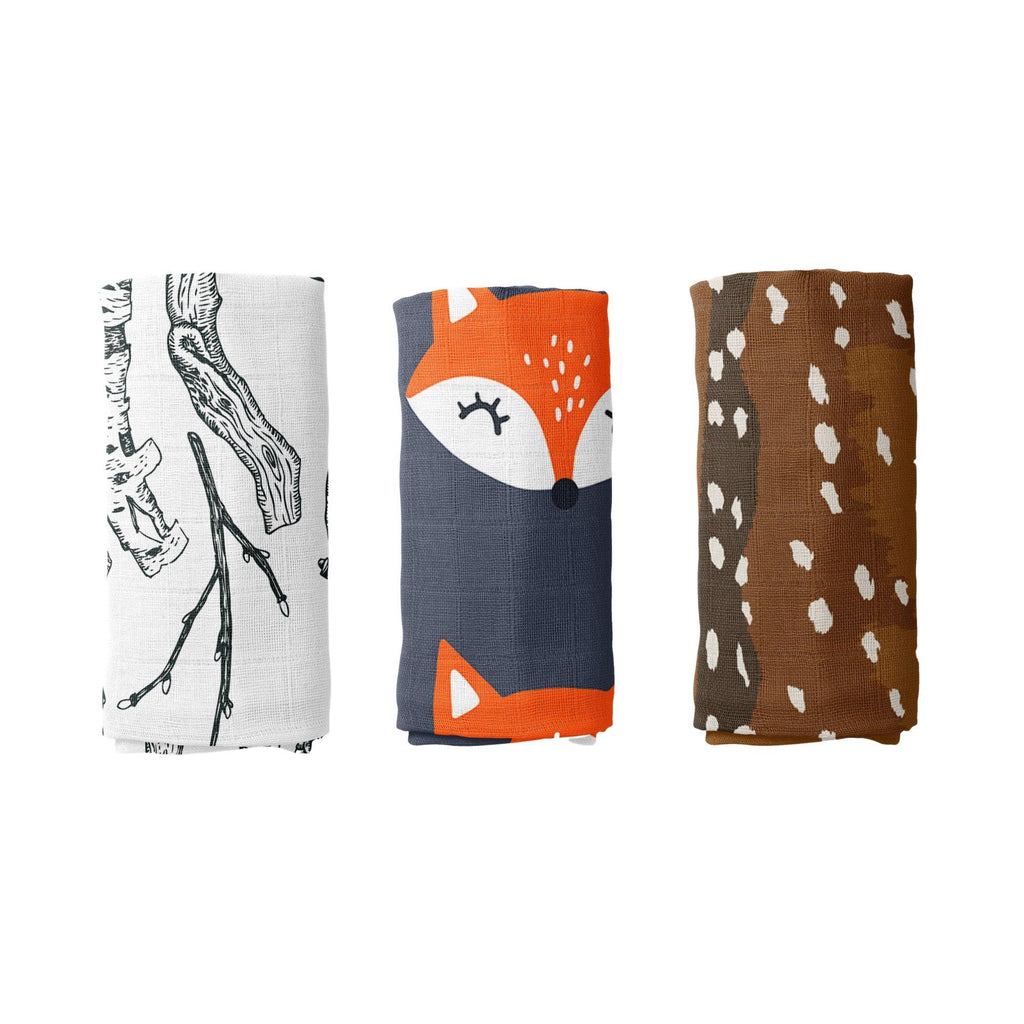 Woodland 3 Pack Swaddles - Coco + Moss
